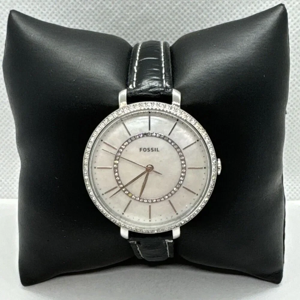 Fossil Jocelyn ES4451 Women Black Leather Analog Dial Quartz Wrist Watch JNA601